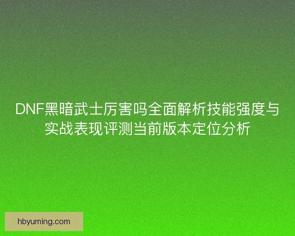 DNF黑暗武士厉害吗全面解析技能强度与实战表现评测当前版本定位分析