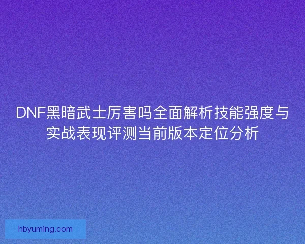 DNF黑暗武士厉害吗全面解析技能强度与实战表现评测当前版本定位分析